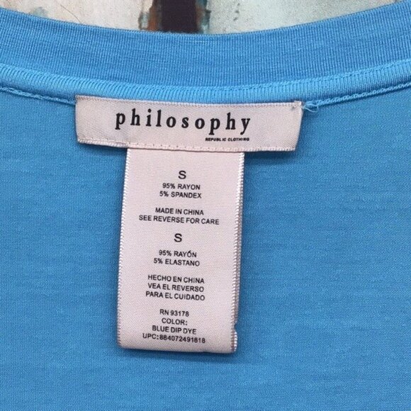 Philosophy Ombre Blue & Black Dip Dye Asymmetrical Hem Tunic Top Ruched Sleeves - Picture 2 of 5